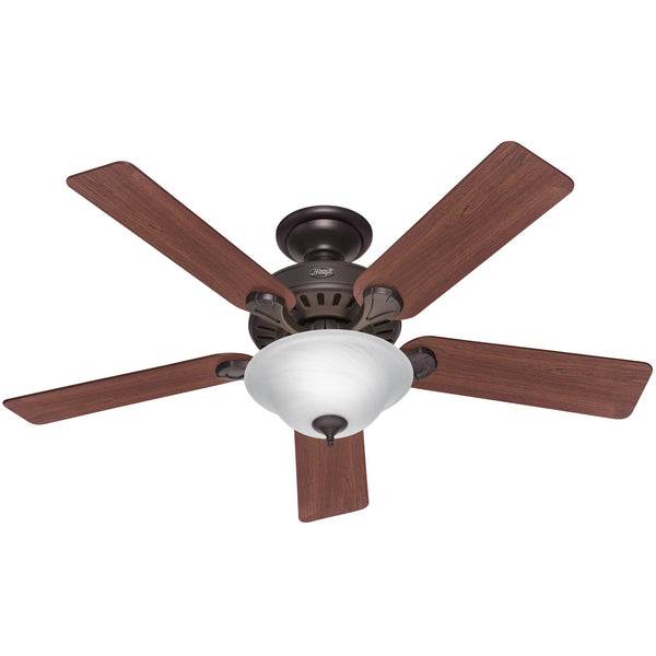 Hunter Pro's Best Five Minute 52" Ceiling Fan with Light New Bronze Dark Cherry/Medium Oak Blades