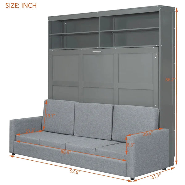 Queen Murphy Bed with Sofa 2 in 1 Design, Storage Solutions & Dual Piston Mechanism