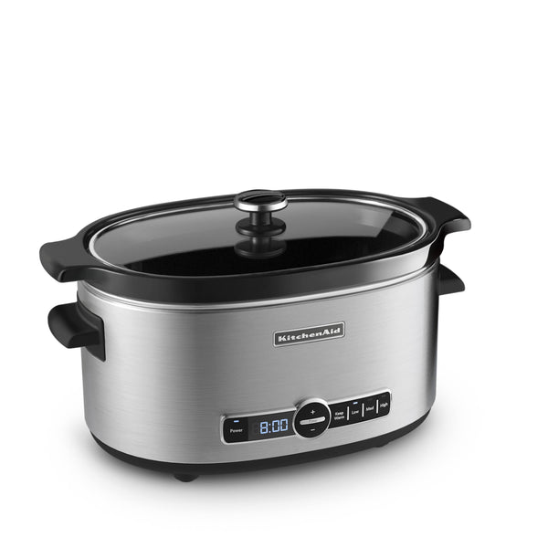 KitchenAid 6 Quart Slow Cooker with Solid Glass Lid, Stainless Steel