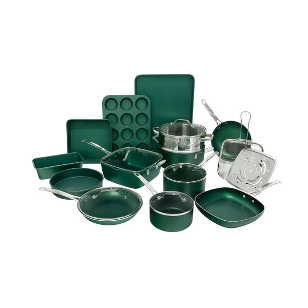 Granite Stone Diamond Titanium Diamond Infused Nonstick 20 Pc. Complete Cookware & Bakeware Set Emerald Green