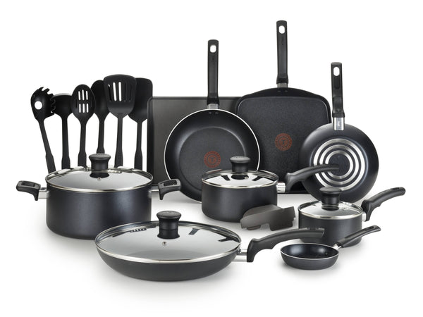 T Fal Essentials 20 Pc. Nonstick Cookware Set, Black