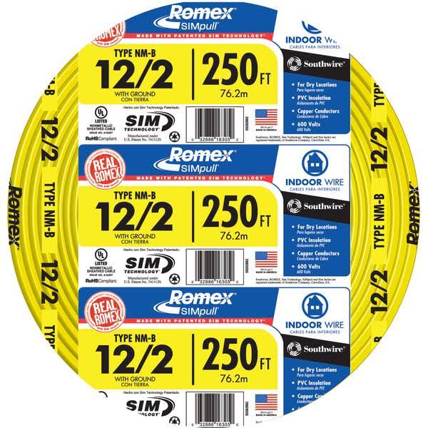 Southwire 25' 12 2 NM W/G Indoor Wire Yellow Building Wire 28828255
