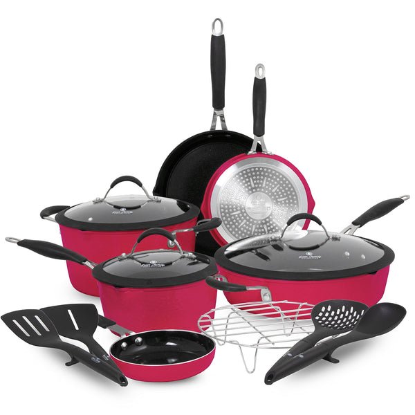 Paula Deen Family 14-Piece Ceramic, Non Stick Cookware Set, 100% PFOA Free and Induction Ready, Features Stay