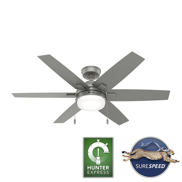 Hunter Toledo Easy Install 52 in Matte Silver Indoor Ceiling Fan with Light (6 Blade) | 51922