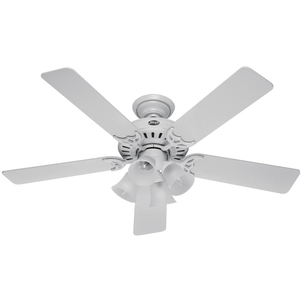 Hunter Studio Series 52" Ceiling Fan with 4-Light Kit White White/Bleached Oak Blades