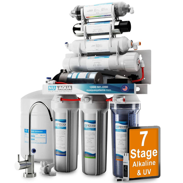 Nu Aqua Platinum Series 100gpd Under Sink Reverse Osmosis Drinking Water Filtration System Premium Filter (7 Stage UV and Alkaline with Pump)