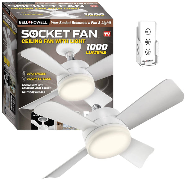 Socket Ceiling Fan with Warm Light and Remote Control 1000 Lumens Bell + Howell