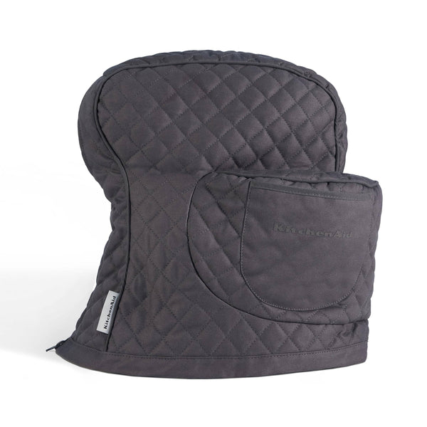 KitchenAid Fitted Tilt Head Solid Stand Mixer Cover with Storage Pocket, Quilted 100% Cotton, Charcoal Grey, 14.4"x18"x10"