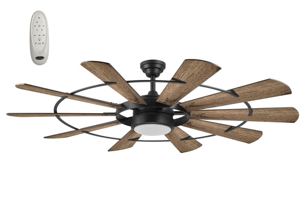 Harbor Breeze EUK60MBK10LR Henderson 60 in Matte Black LED Indoor Ceiling Fan with Light Remote (10 Blade)