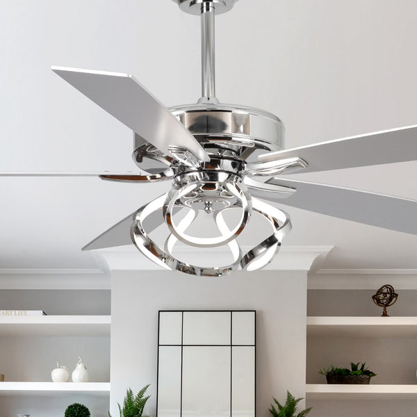 Parrot Uncle 52 Inch Contemporary Chrome Ceiling Fan with Integrated LED Lights and Remote Control