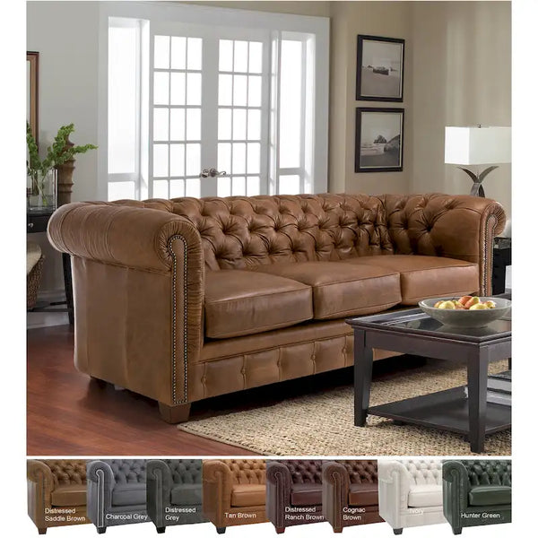 Hancock Tufted Top Grain Italian Leather Chesterfield Sofa Dimensions: 31" H x 86" W x 40" D