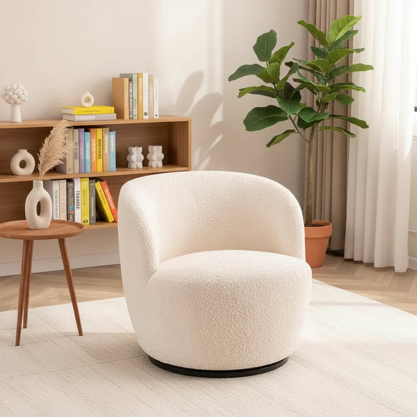 Modern Swivel Barrel Chair with 360 Degree Rotation Single Fabric Accent Chair