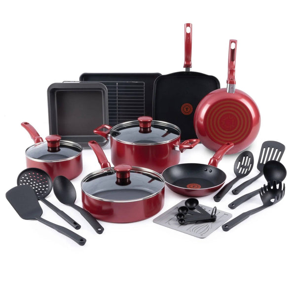 T Fal B496SLDI Kitchen Solutions 21pc Cookware Set, Red