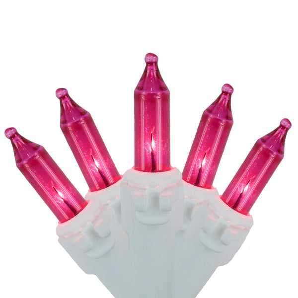 Northlight 50 Count Pink Mini Christmas Light Set, 10 ft White Wire