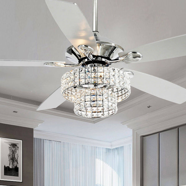 Parrot Uncle 52 Inch Modern 4-Light Dual Crystal Shade Ceiling Fan with Remote Matte Black 52 in N/A Matte