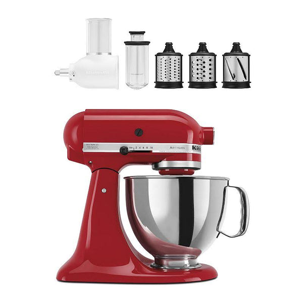 KitchenAid Artisan Series Tilt Head Stand Mixer with Fresh Prep Slicer & Shredder Attachment Bundle Empire Red 5 qt