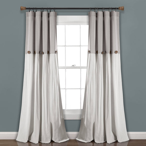 Lush Decor Linen Button Window Curtain Panel 84", Single, Gray/White