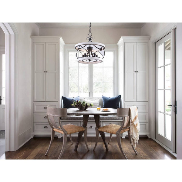 Oaks Aura Farmhouse 5-Light Cage Rustic Wood Chandelier, Adjustable Industrial Pendant Ceiling Light for Kitchen Dining Room Distressed White