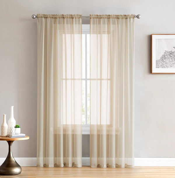 Thd Essentials Sheer Voile Window Treatment Rod Pocket Curtain Panels Bedroom, Kitchen, Living Room Set of 2, Antique Taupe, 54 inch x 63 inch, Size