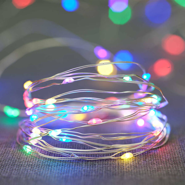 Mainstays Battery Operated Indoor 50 Count LED Multi Color Wire Lights, with 8 Lighting Modes
