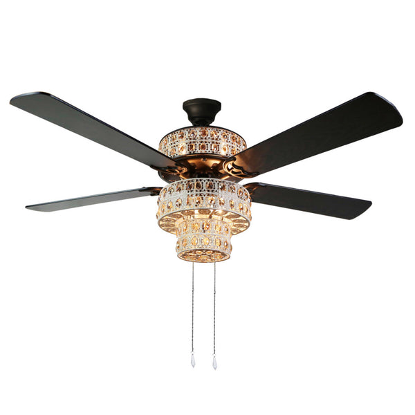 River of Goods Glam 52 inch Width Crystal Double lit LED Ceiling Fan, Amber