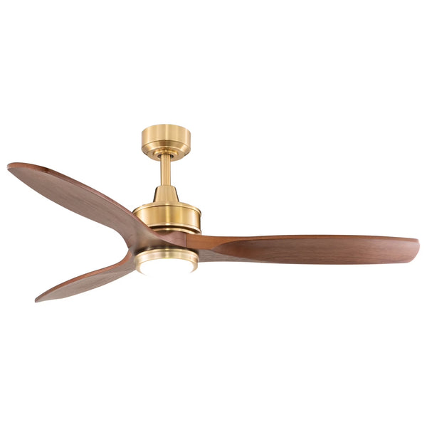 Vaxcel Curtiss Satin Brass Mid Century Modern MCM Wood Propeller Ceiling Fan with LED Light Kit and Remote