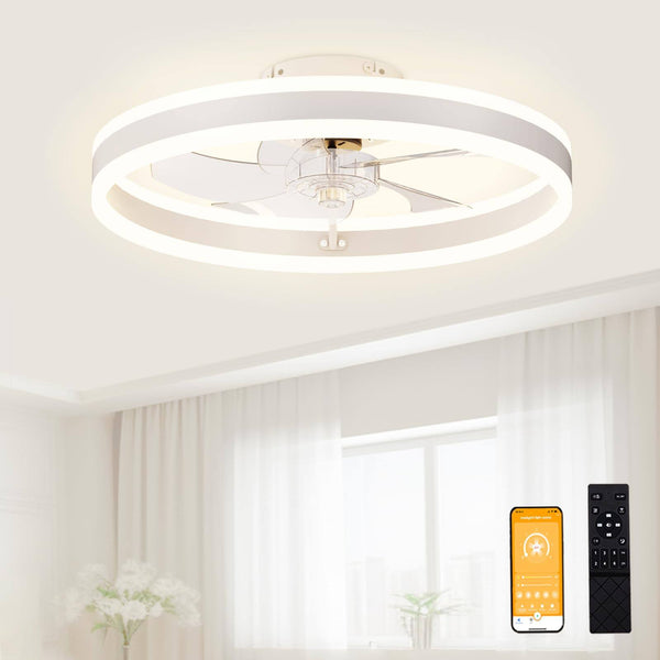 VOLISUN Low Profile Ceiling Fans with Light and Remote, 19.7in Modern Fandelier Ceiling Fan Light, 3000K 6500K Dimmable Flush Mount LED Fan Light