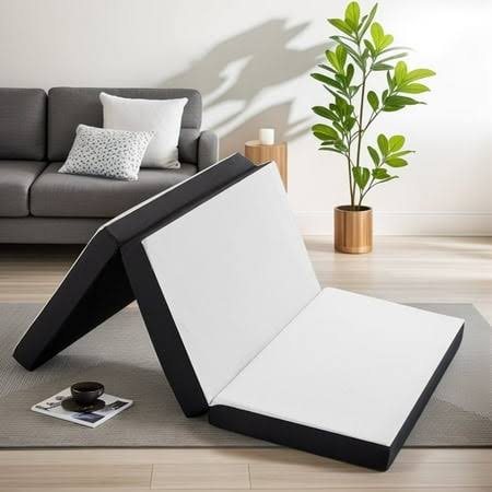 Smiaoer 4 Inches Folding Full Size Memory Foam Mattress with Cover, Tri fold Portable Mattress Topper for Guest Bed, Camping, White