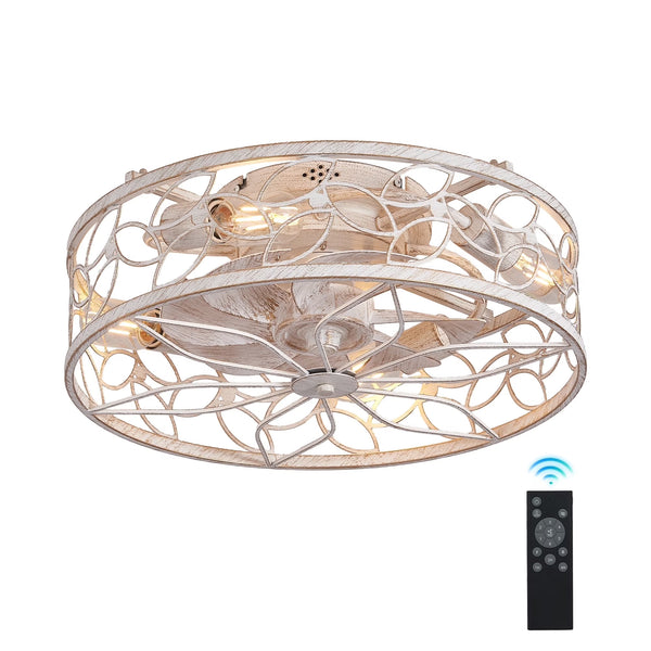 QHTX 18 Inch White Vintage Caged Ceiling Fan with Remote Control