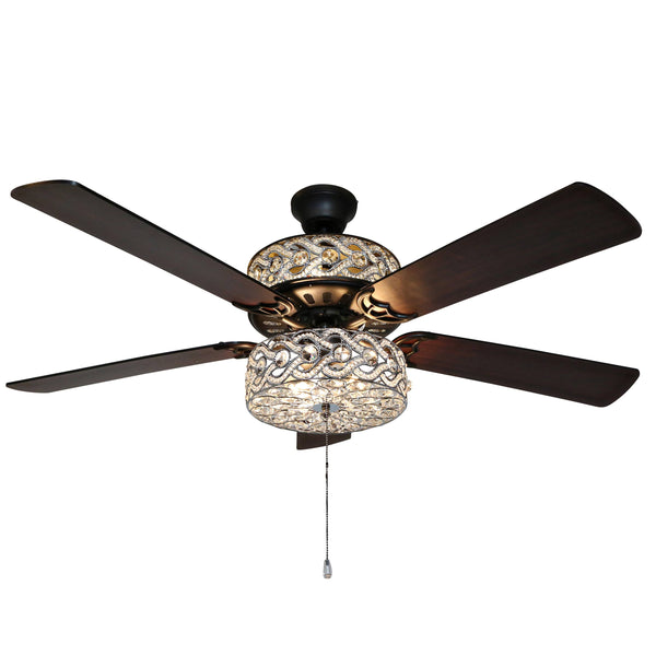 River of Goods Glam 52 inch Width Crystal Double lit LED Ceiling Fan, Clear